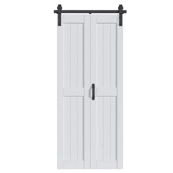 36 in. x 84 in. Solid Core White Finished MDF Wood Bi-Fold Door with Hardware Kit