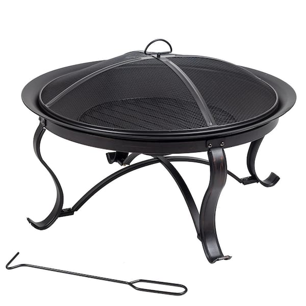 Sadler 29.33 in.W Rubbed Bronze Steel Wood Outdoor Fire Pit with Cover and Poker Included