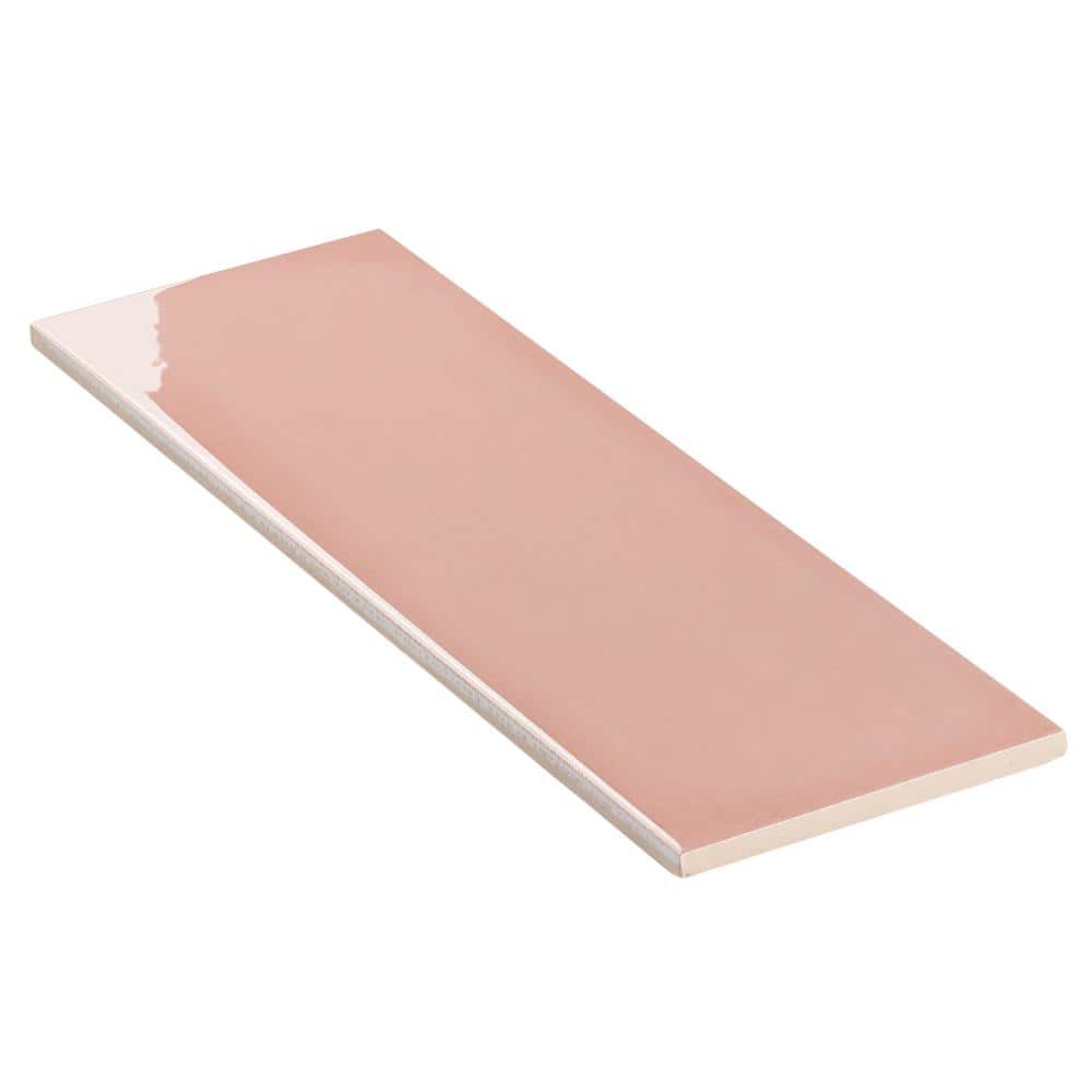 Pink Polished Porcelain Subway Wall Tile 3.93 x 11.81 in