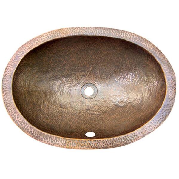 HOUZER Hammerwerks Ellipse Undermount Copper 21 in. 0-Hole Single Bowl Lavatory/Kitchen Sink in Antique Copper