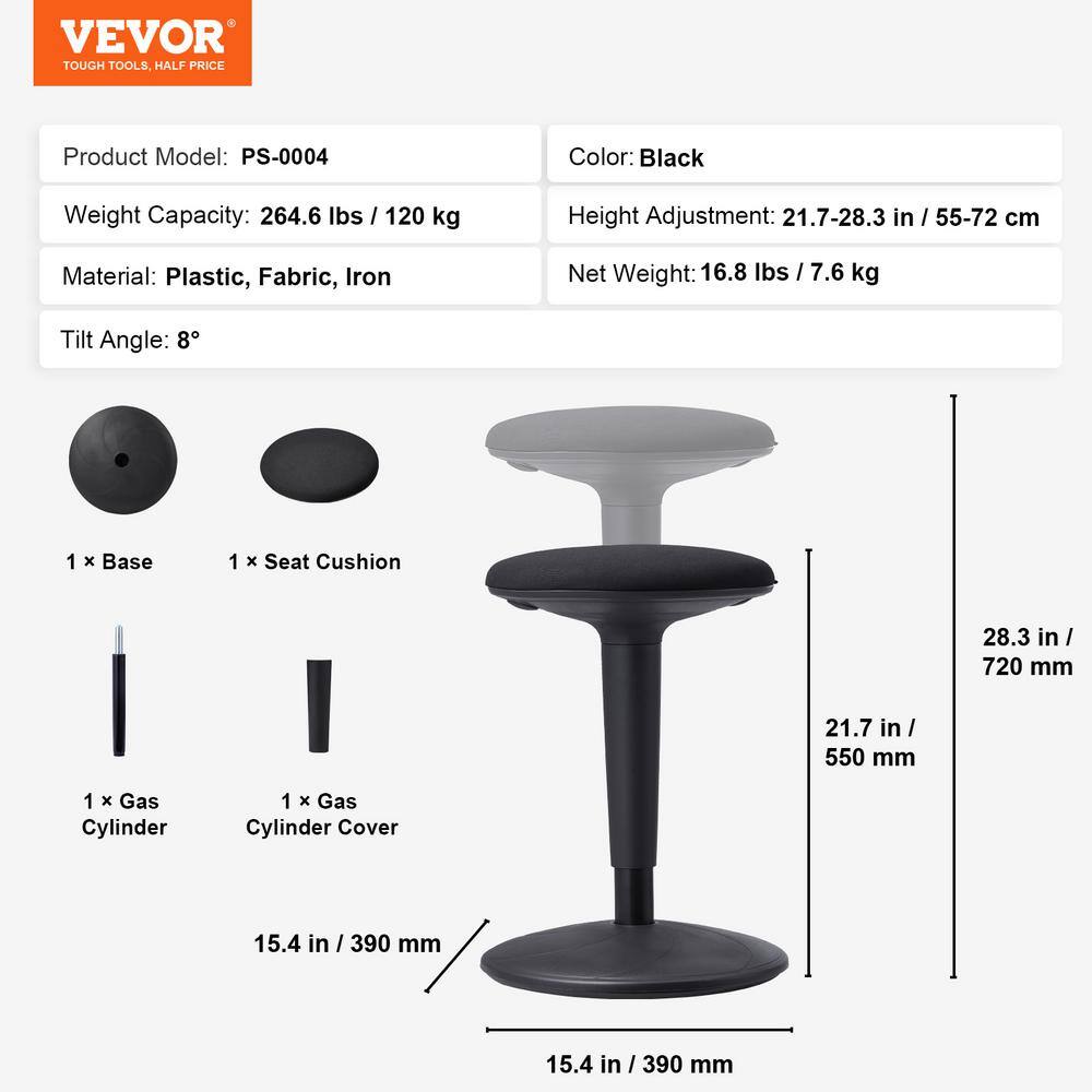 Black Adjustable Iron Wobble Stool with 360° Swivel