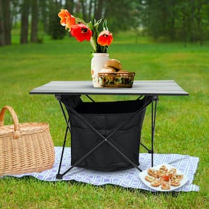 27 in. Black Portable Camping Table with Storage Bag