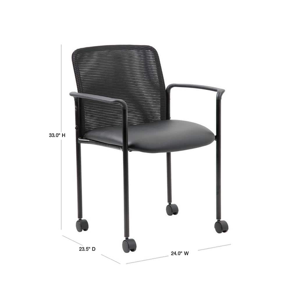 Black Mesh Guest Chair with Fixed Arms and Metal Frame