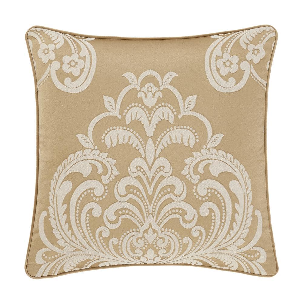 Potenza Gold Polyester Damask 20 Square Decorative Throw Pillow 20 In. L