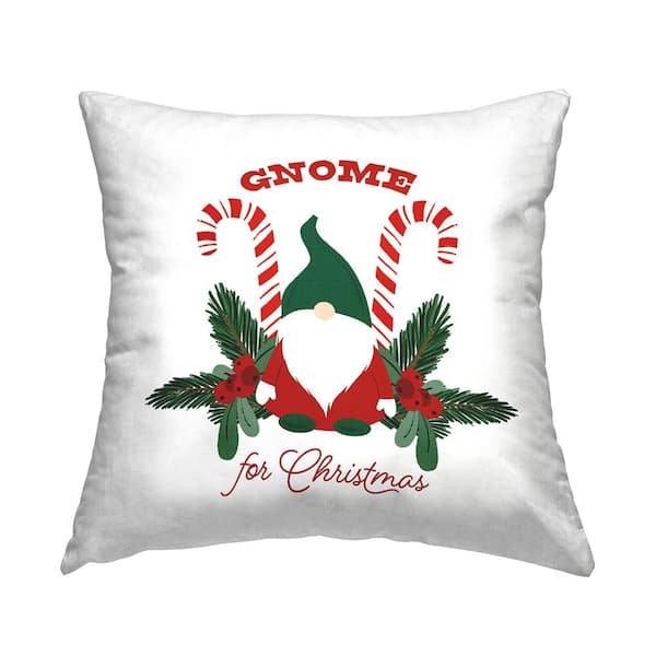 Gnome For Christmas Holiday Elf Candy Canes Green Print Polyester 18in. X 18in. Throw Pillow