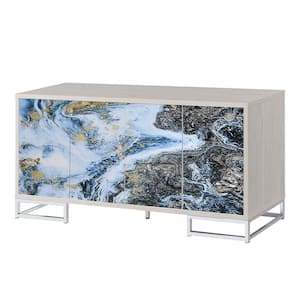 Liam Blue Marble Print and Chrome Finish Metal 15.75 in. Buffet