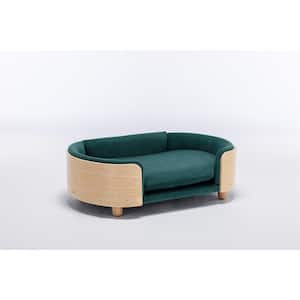 30.7 in. W Medium Dark Green Elevated Dog Bed Pet Sofa with Solid Wood legs and Bent Wood Back Velvet Cushion