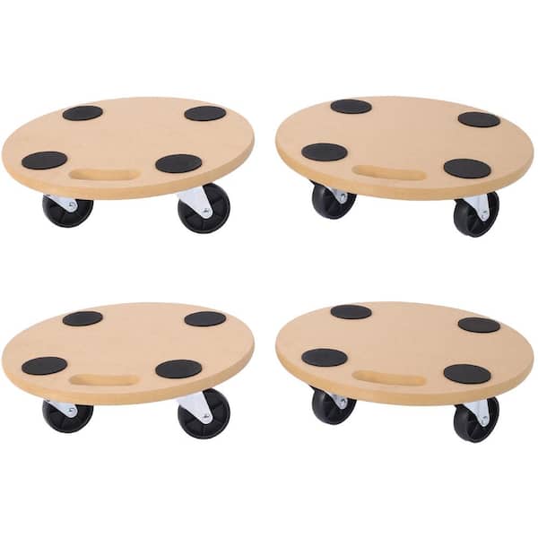 15 in. Round Furniture Moving Dolly Heavy Duty Wood Rolling Mover with Wheels for Heavy Items 500 lbs. Capacity (4 Pack)