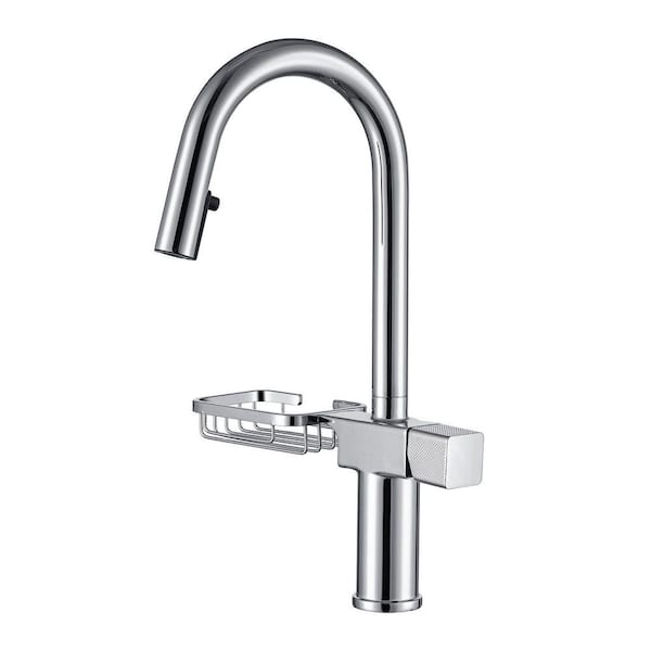 Single Handle Chrome 16.8 in. Pull Down Sprayer Kitchen Faucet with 360° Spout Swivel Kitchen Sink Faucet