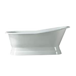 Leonardo 61.375 in. Cast Iron Slipper Flatbottom Non-Whirlpool Bathtub in White with Faucet Holes