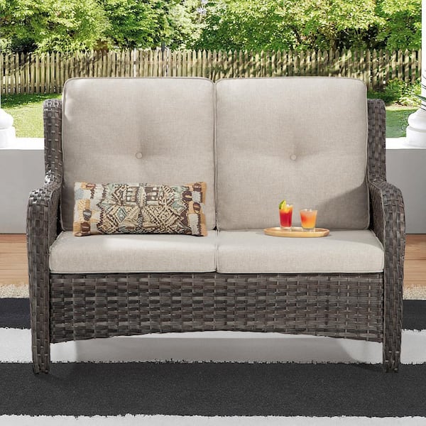 Gardenbee Brown Wicker Outdoor Patio Loveseat 2Seat Sofa Couch with