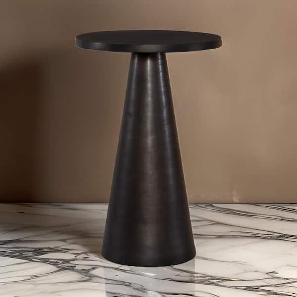 Benjara 12.75 in. Bronze Round Metal Top Accent End Table with Pedestal Base