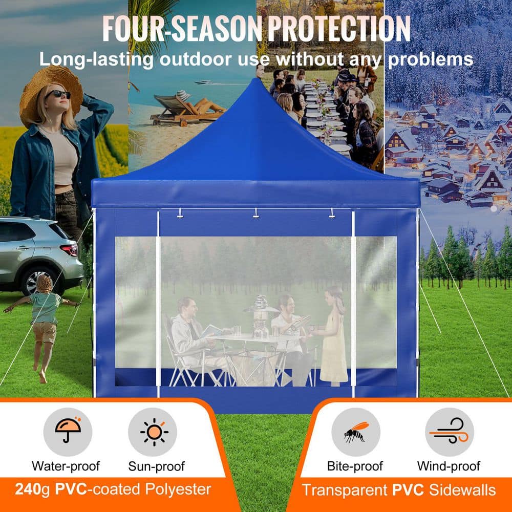 VEVOR 10x10 Blue Pop-Up Canopy Tent with Sidewalls and Wheeled Bag