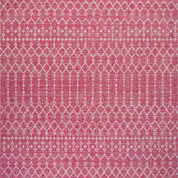 Ourika Moroccan Geometric Textured Weave Fuchsia/Light Gray 5 ft. Square Indoor/Outdoor Area Rug