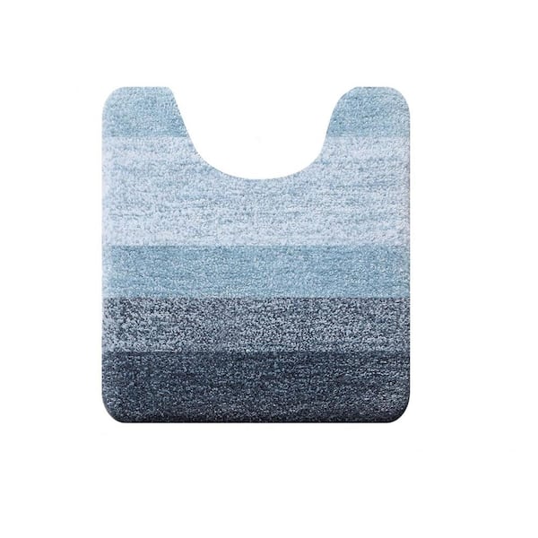 Afoxsos 24 in. x 20 in. Navy Blue Stripe Microfiber Rectangular Contour Bath Rugs