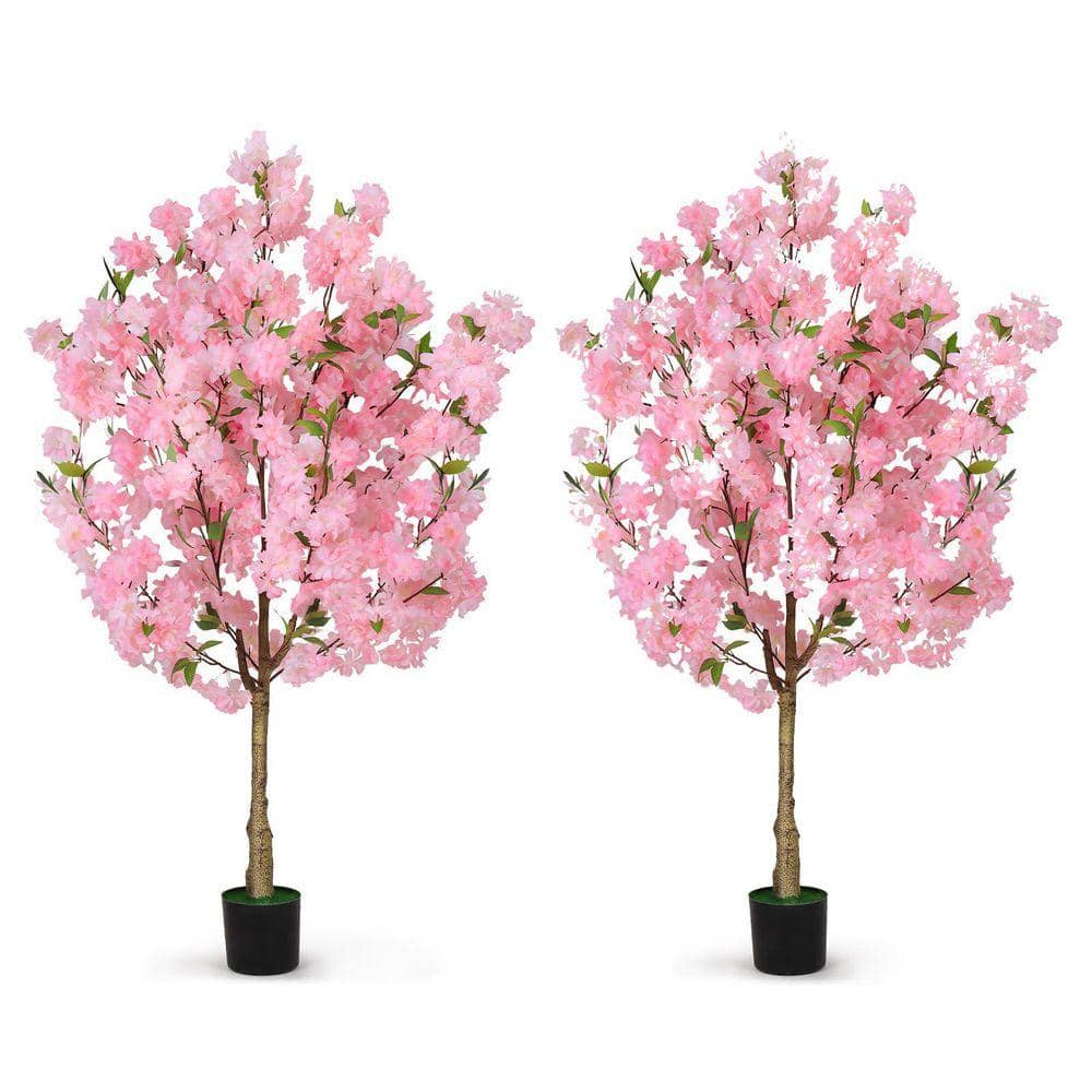 店舗用品 sakuramama 2 Pack 4 ft. Artificial Cherry Blossom Tree in Black Pot-Faux Pink