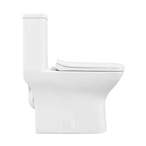 Piazza One-Piece 1.1/1.6 GPF Dual Flush Square Toilet in Glossy White, Seat Included