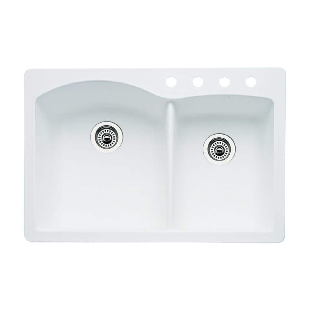 Diamond Granite 33 in. 4-Hole 60/40 Double Bowl Dual-Mount Kitchen Sink in 