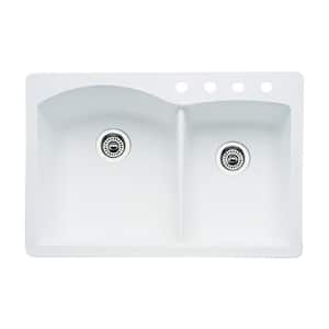 Diamond Granite 33 in. 4-Hole 60/40 Double Bowl Dual-Mount Kitchen Sink in White