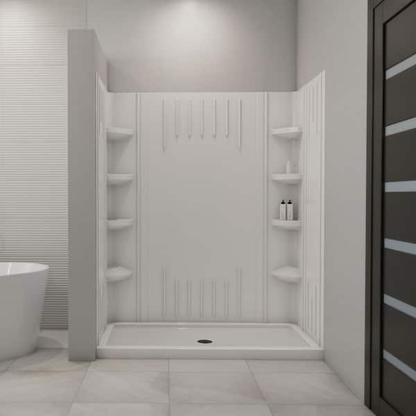 Qwall-3 36 in. x 60 in. x 75-5/8 in. Standard Fit Shower Kit in White with Shower Base and Back Wall