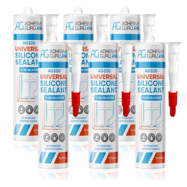 AG ADHESIVE GURU AG320 10.15 oz. Transparent Clear 100% Silicone Sealant, Fast Cure, Flexible Caulk (6-Pack)