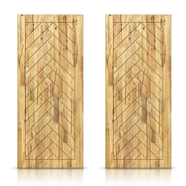 CALHOME 60 in. x 80 in. Hollow Core Weather Oak Stained Pine Wood Interior Double Sliding Closet Doors