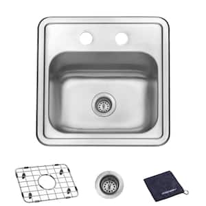 Basic 22-Gauge Stainless Steel 15 in. Single Bowl Drop-In Kitchen Sink with Bottom Grid
