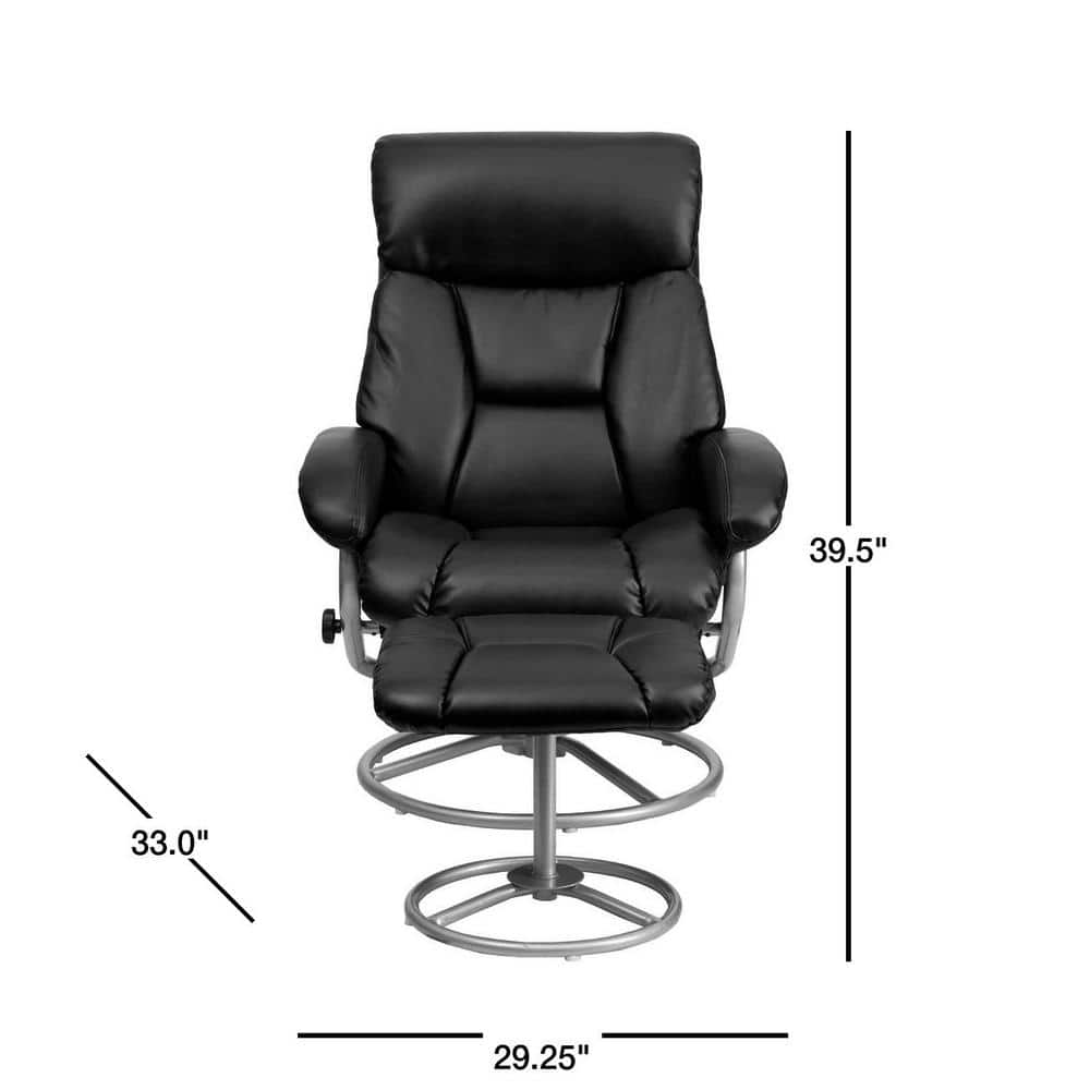 Luxurious Black Leather Swivel Recliner & Ottoman with Metal Base