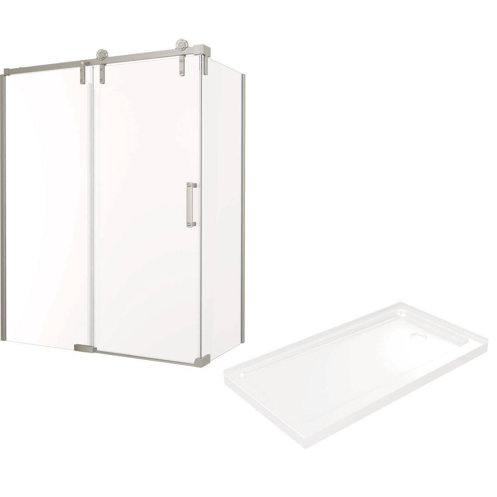 Delta Industrial 60 in. L x 32 in. W x 76 in. H Corner Shower Kit with Sliding Frameless Shower Door and Shower Pan, Stainless -  BVS3-IC242-WHSS