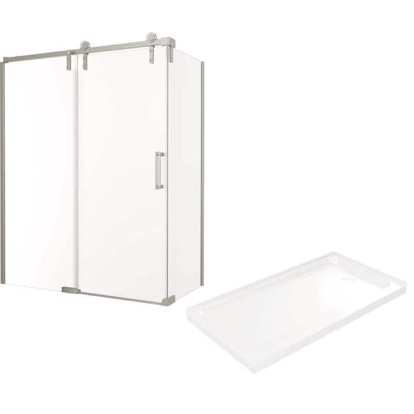 Delta Industrial 60 in. L x 32 in. W x 76 in. H Corner Shower Kit with Sliding Frameless Shower Door and Shower Pan