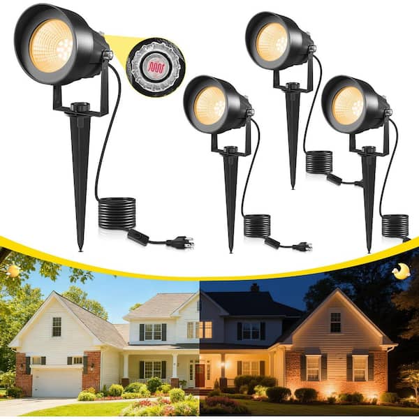 Black Plug-In LED Integrated Landscape Flood Light 3000K Warm White Dusk to Dawn for Yard Garden