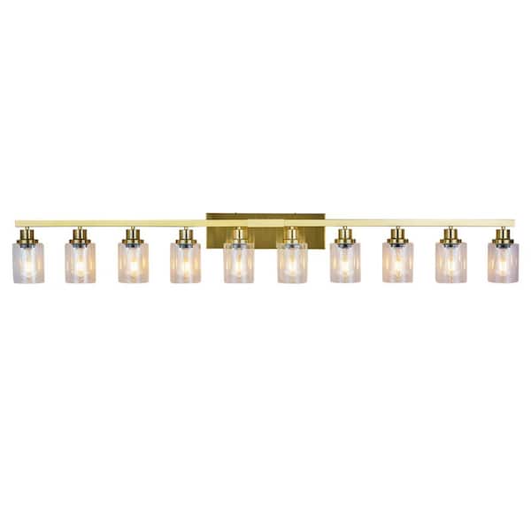 65 in. 10-Light Gold LED Bathroom Vanity Light Wall Light Fixtures Over Mirror