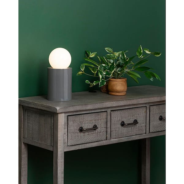 Short Pillar 11.5 in. Gloss Grey Ceramic Table Lamp
