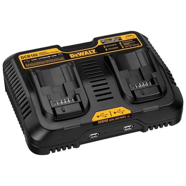 Dewalt 12 Volt To Volt Max Lithium Ion Dual Port Jobsite Charging Station With 2 Usb Ports Dcb102 The Home Depot