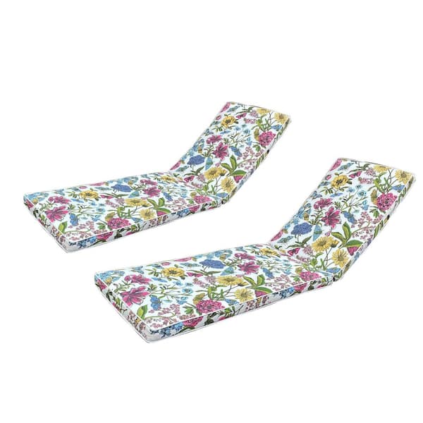 Boosicavelly 2-Pieces Set Outdoor Lounge Chair Cushion-White Flower