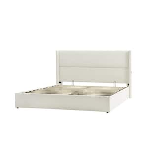 Genoveva Cream Wooden Queen Platform Bed with USB Charging Ports and Storage