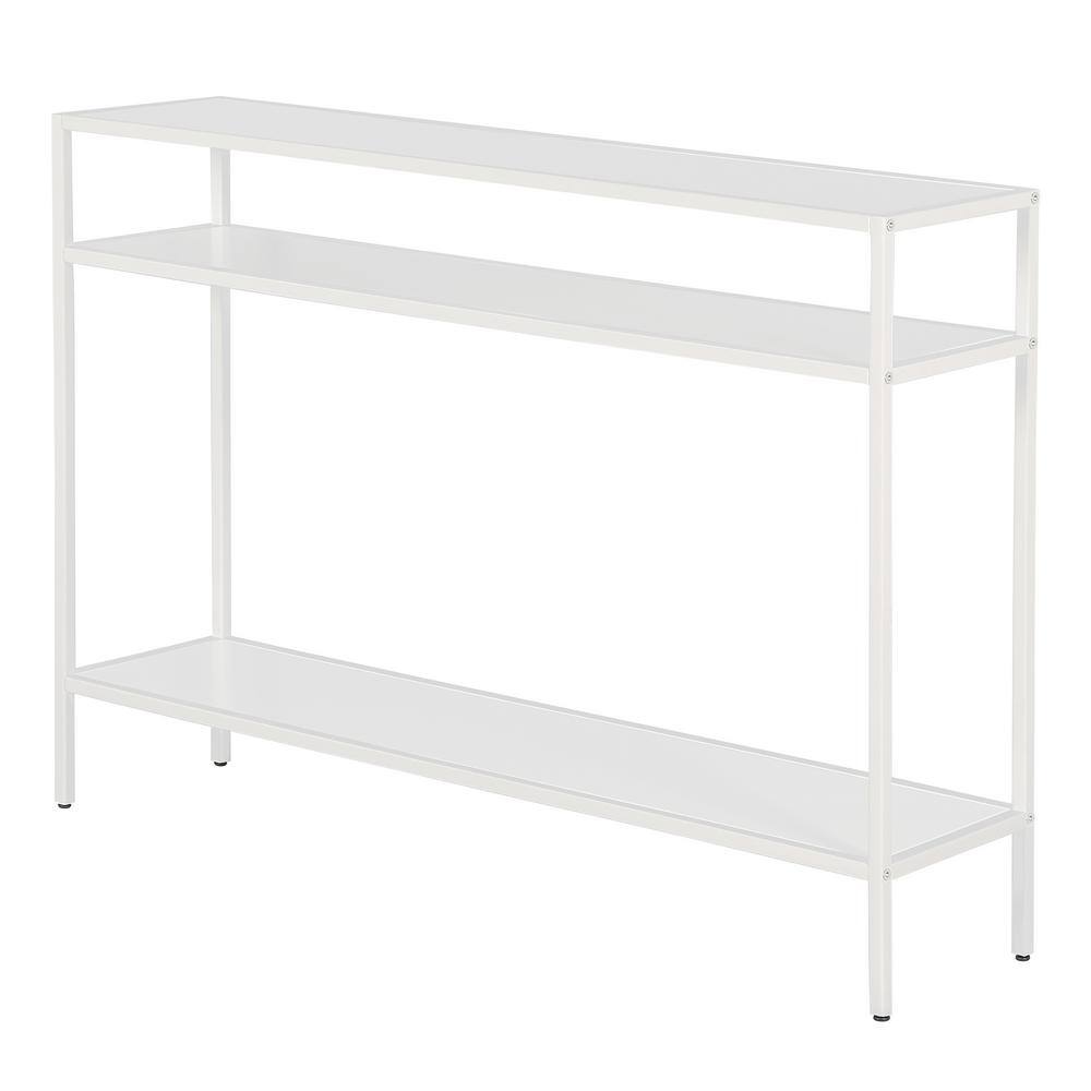 Matte White Steel Console Table with Shelves
