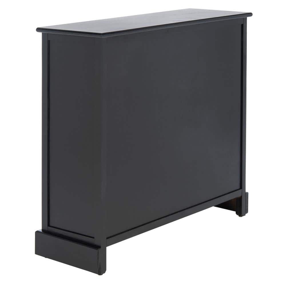 Black Wood and Metal Herringbone Storage Accent Cabinet