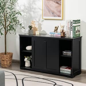 Black Kitchen Storage Cabinet Sideboard Buffet Cupboard Wood Sliding Door Pantry