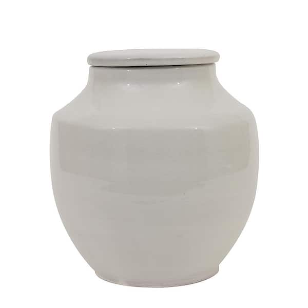 Storied Home Small Round White Terracotta Cachepot