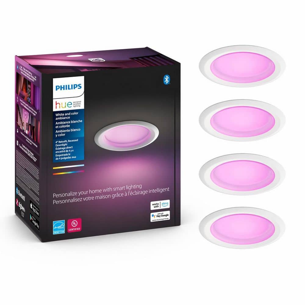 Philips Hue LEDシステム（HubとLED照明４個のセット） Philips Hue 4 in. LED Color Changing Smart Recessed High Lumen