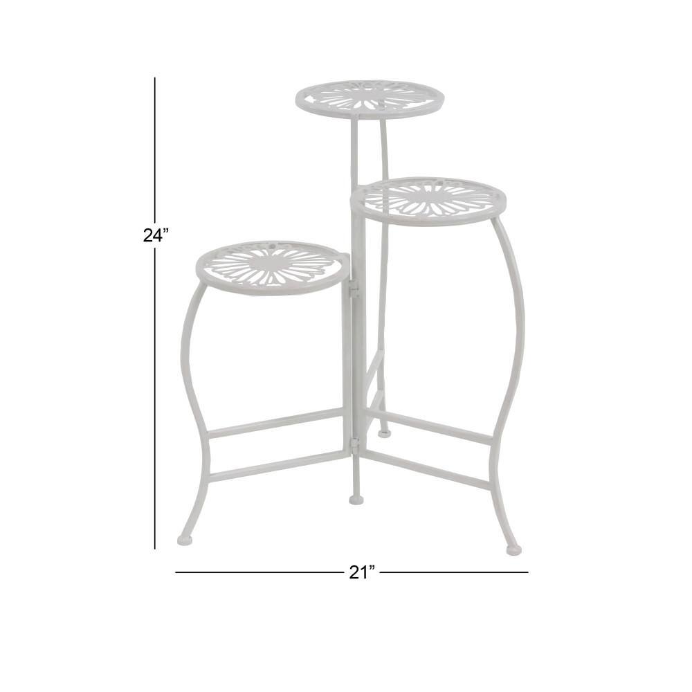 White Metal 3-Tier Floral Round Plant Stand