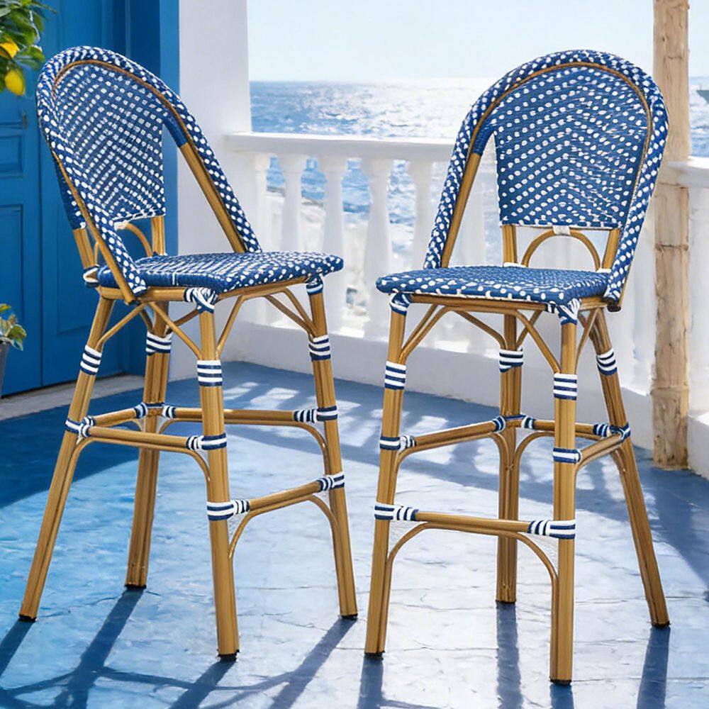 Dark Teal and White Bamboo Print Finish PE Rattan and Aluminum Outdoor Bar Stool (2-Pack) price history on PriceWatchPro