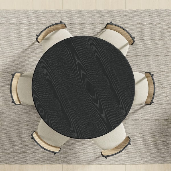 Lirago Cone Black Colored Wood 52" Column Base Wide Strip Duckbill Edge Dining Table for 6