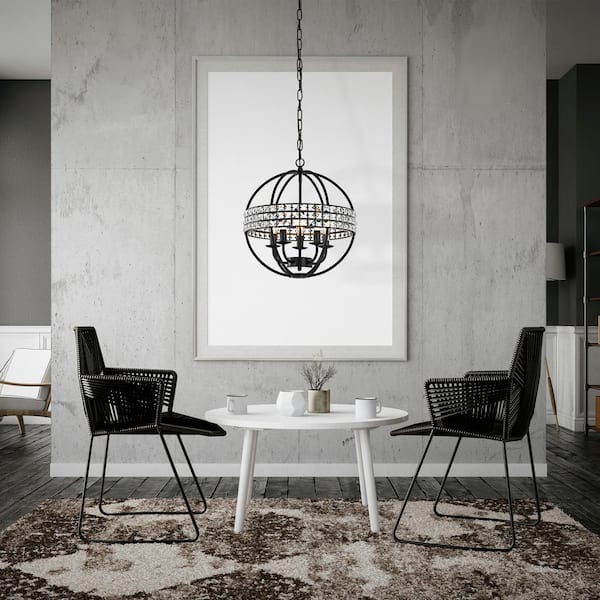 Edvivi Orbit 5-Light Antique Black Globe Cage Glam Chandelier