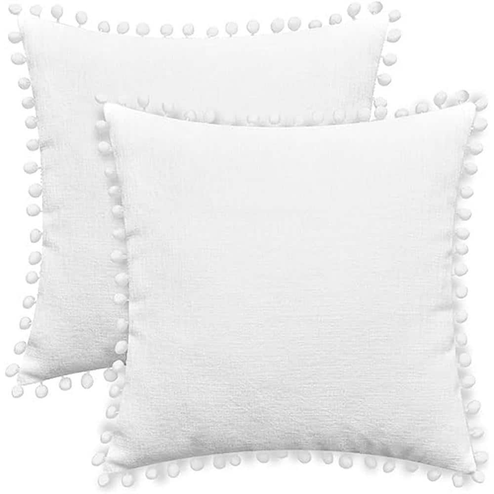 Outdoor Throw Pillow Cases Pack of 2 Cozy Solid Dyed Soft Chenille Cushion 