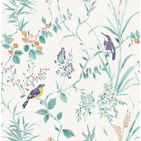 NuWallpaper Green Jewel Songbird Peel and Stick Wallpaper Sample