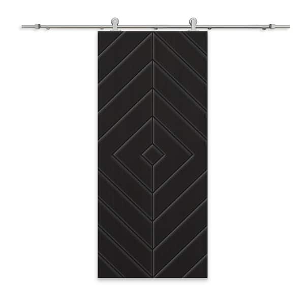 CALHOME Diamond 24 in. x 84 in. Fully Assembled Black Painted MDF Modern Sliding Barn Door with Hardware Kit