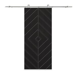 Diamond 36 in. x 84 in. Fully Assembled Black Stained MDF Modern Sliding Barn Door with Hardware Kit