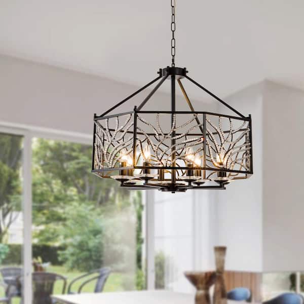 JC TOPA Modern Glam 8-Light Matte Black Chandelier with Crystal Accents